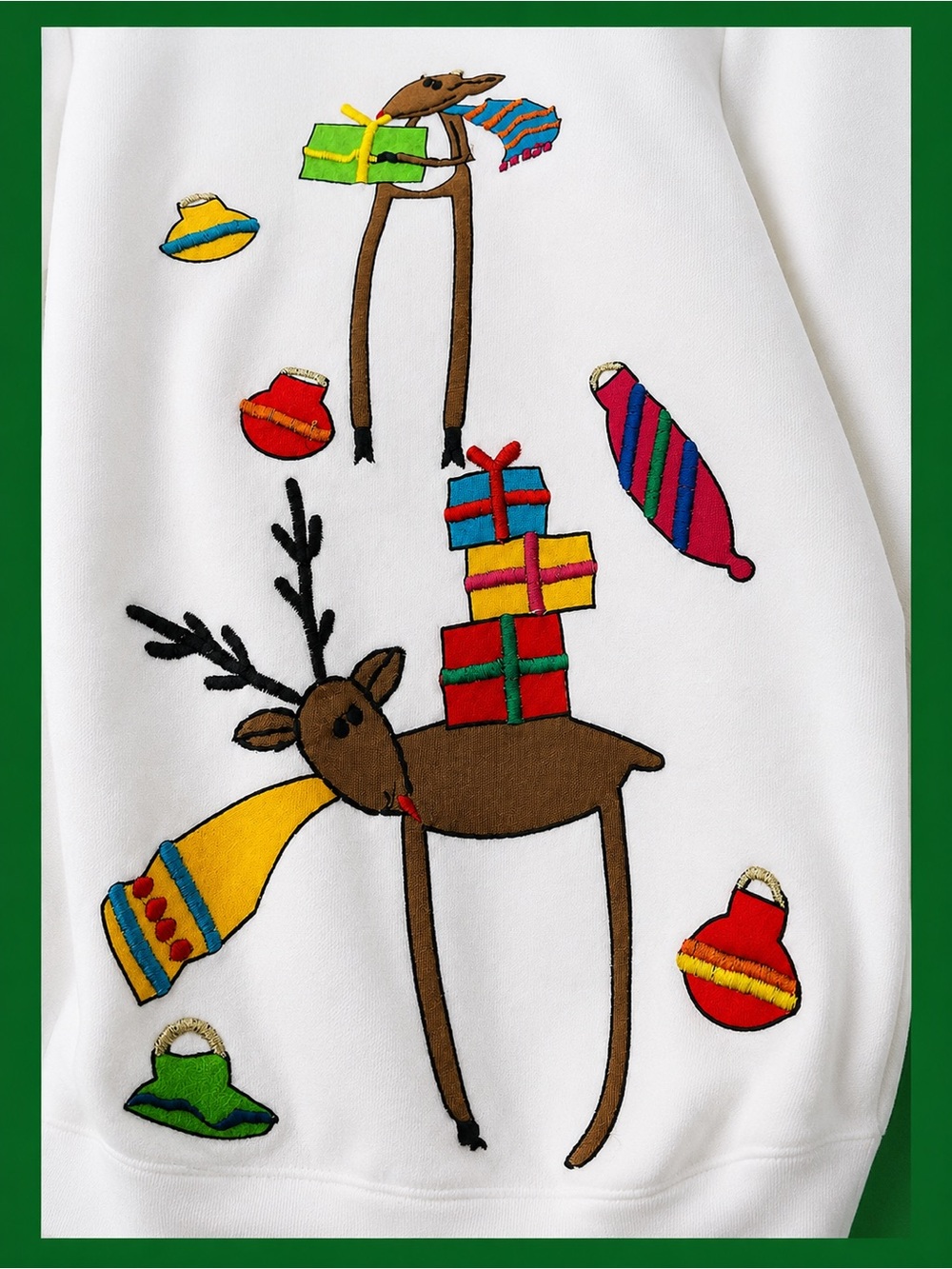 Christina Rotelli Size M Embroidered Reindeer Cardigan, Colorful 100% Cotton - Picture 3 of 7